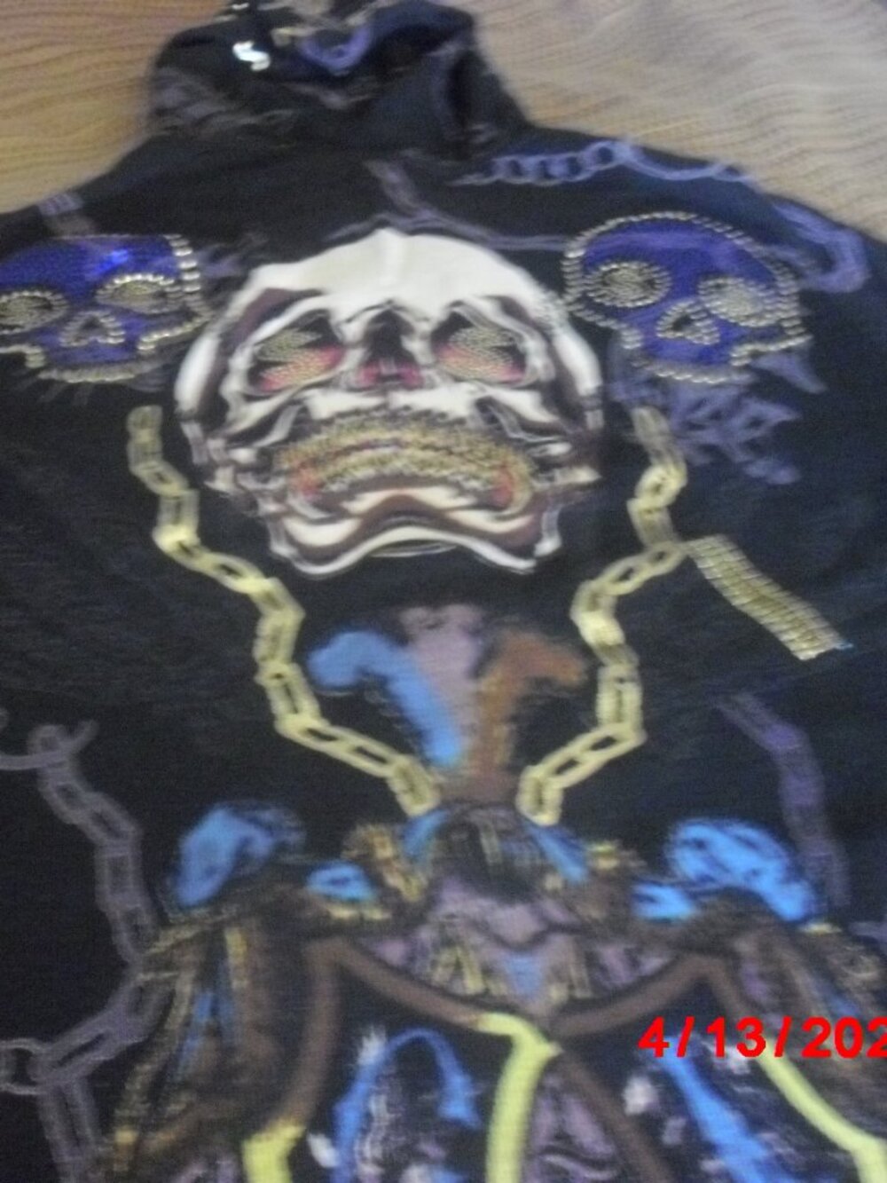 ED HARDY HOODIE,  Dramatic and Whimsical! Men's Medium, Rhinestones Everywhere!! - Picture 12 of 14